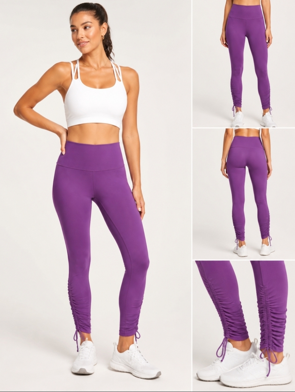 Fabletics Cashel Foldover PureLuxe Legging High-Waist Burgundy Ruched Side Mesh